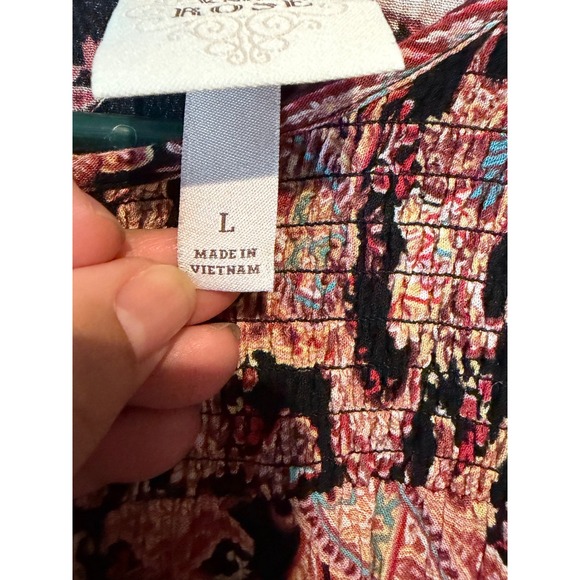 Knox Rose Womens L Paisley Print Long Sleeve Smocked Neck Blouse Top - Picture 5 of 9